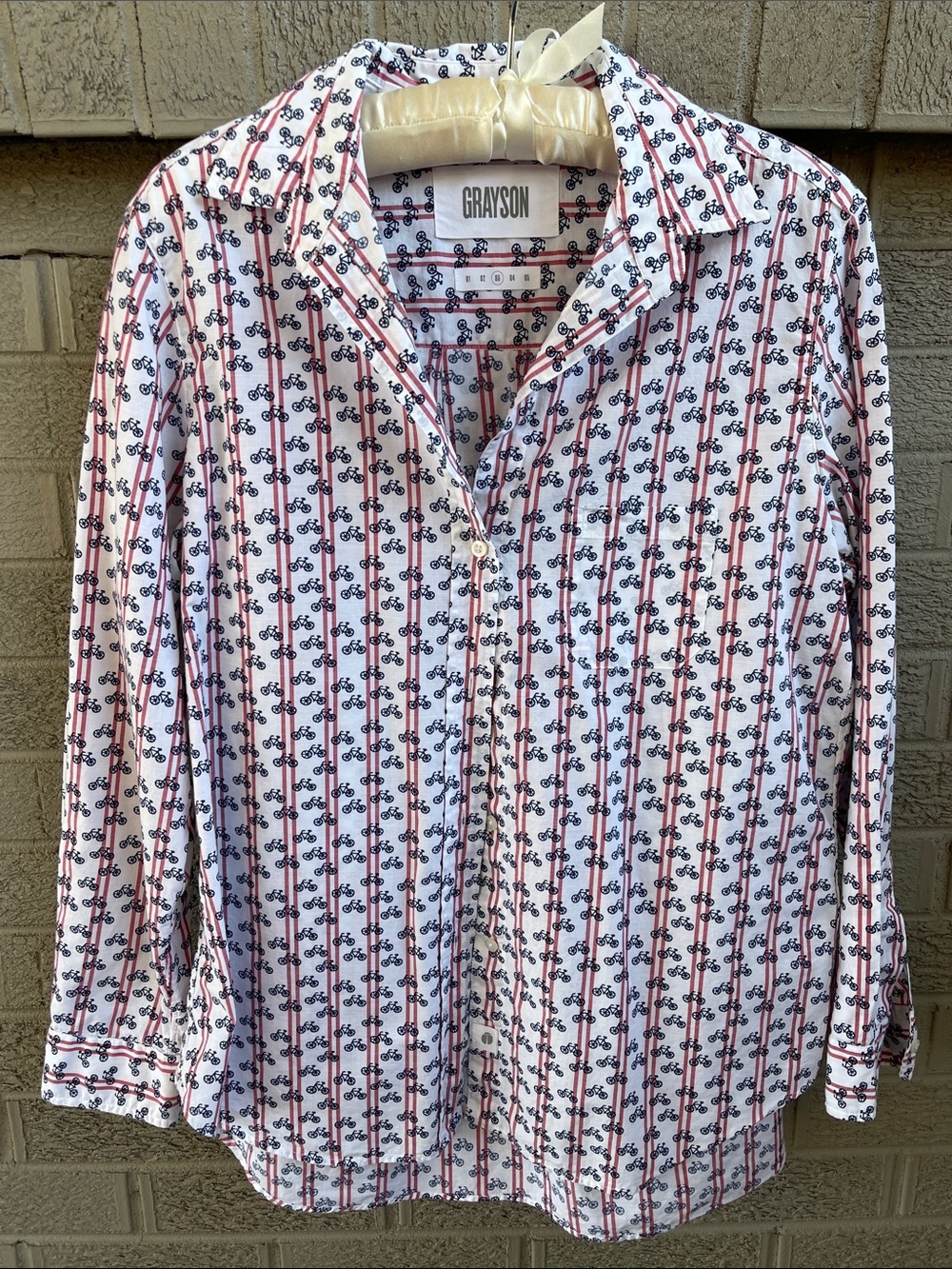 Anthropologie Grayson “The Hero” Button Down Shirt with Bicycle Print- size L